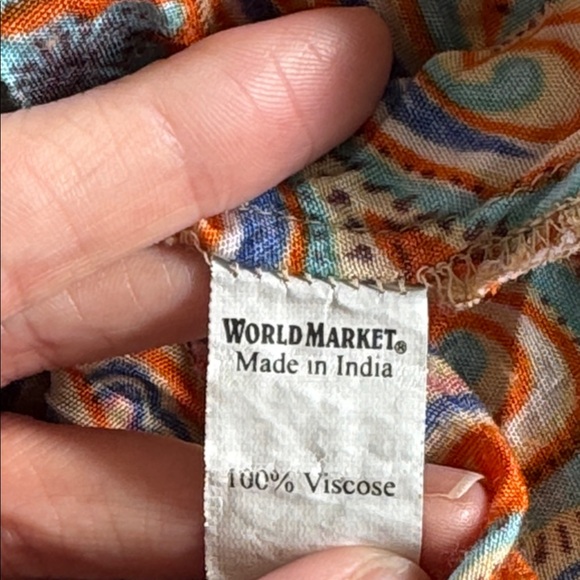 World Market orange blue paisley print braided spaghetti strap maxi dress S/M - Picture 11 of 11